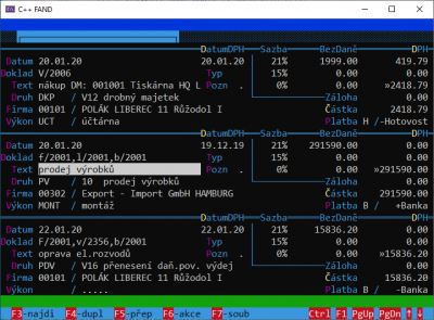 Formulář v peněžním deníku v Účtu 2020 v C++ FAND